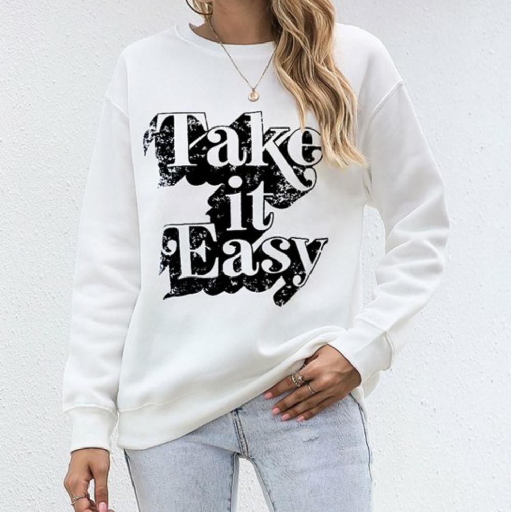 Take It Easy White Crewneck Longsleeve Sweatshirt